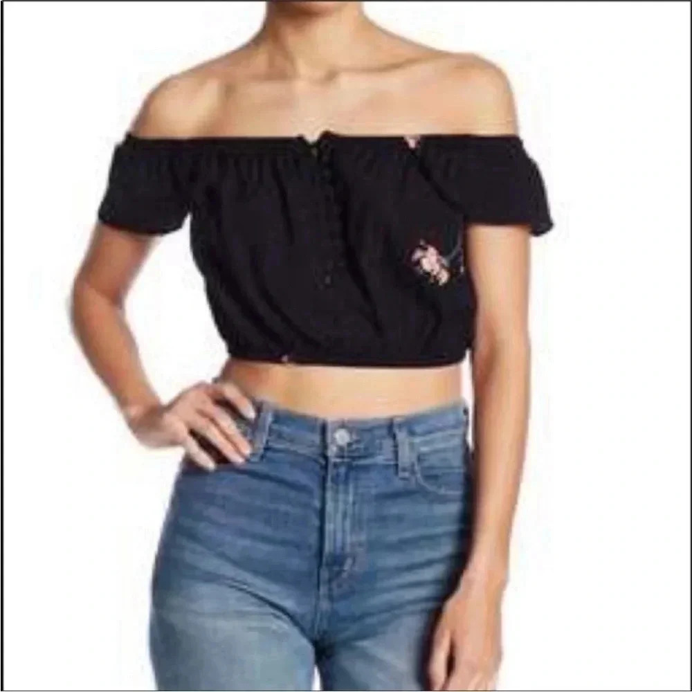 Revolve Flynn sky off the shoulder floral crop top